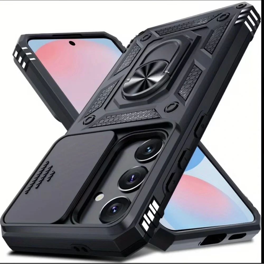 Samsung Galaxy Phone Case Magnetic Rotating Ring Stand Sliding CoverUnisex Black